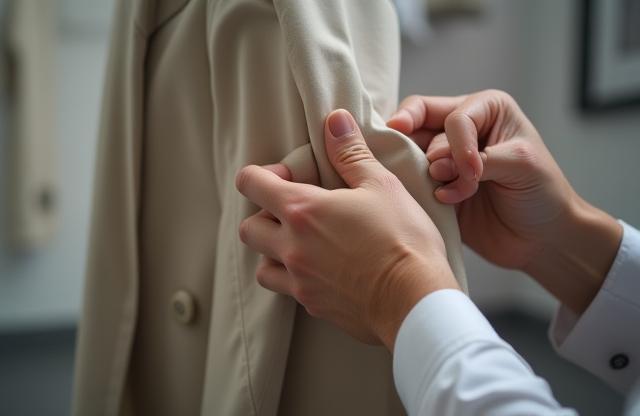 Main inspectant un vêtement nettoyé pour la qualité