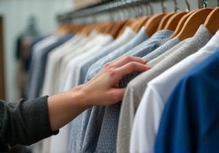 Main récupérant des vêtements finis